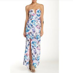 L'Atiste Floral Print Strapless Maxi Dress
